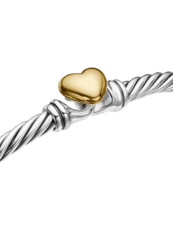 Classic Cable Heart Station Bracelet In Sterling Silver With 18k Yellow Gold, 3mm
