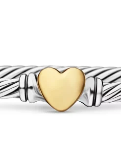 Classic Cable Heart Station Bracelet In Sterling Silver With 18k Yellow Gold, 3mm