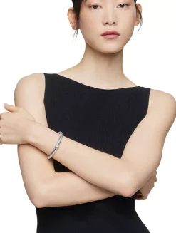 Classic Cable Station Bracelet In Sterling Silver With Pavé Diamonds, 7mm