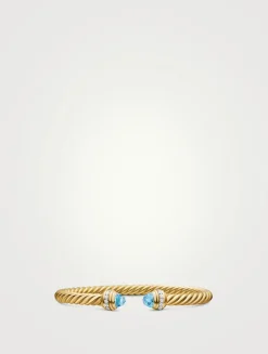 Classic Cablespira® Bracelet In 18k Yellow Gold With Blue Topaz And Diamonds, 5mm