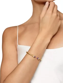 Classic Cablespira® Bracelet In 18k Yellow Gold With Blue Topaz And Diamonds, 5mm