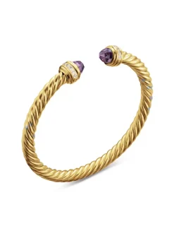 Classic Cablespira® Bracelet In 18k Yellow Gold With Blue Topaz And Diamonds, 5mm