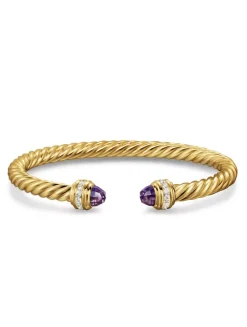 Classic Cablespira® Bracelet In 18k Yellow Gold With Blue Topaz And Diamonds, 5mm