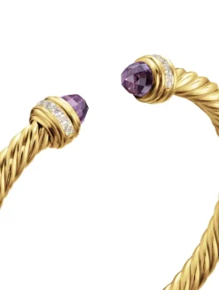 Classic Cablespira® Bracelet In 18k Yellow Gold With Blue Topaz And Diamonds, 5mm