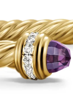 Classic Cablespira® Bracelet In 18k Yellow Gold With Blue Topaz And Diamonds, 5mm