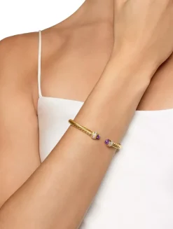 Classic Cablespira® Bracelet In 18k Yellow Gold With Blue Topaz And Diamonds, 5mm