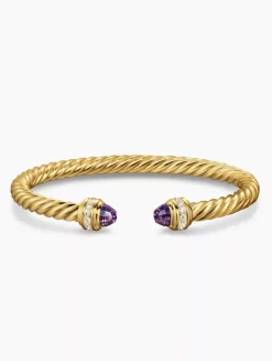 Classic Cablespira® Bracelet In 18k Yellow Gold With Blue Topaz And Diamonds, 5mm