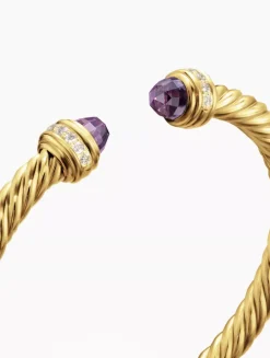 Classic Cablespira® Bracelet In 18k Yellow Gold With Blue Topaz And Diamonds, 5mm