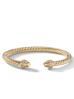 Classic Cablespira® Bracelet In 18k Yellow Gold With Blue Topaz And Diamonds, 5mm