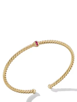 Classic Cablespira® Station Bracelet In 18k Yellow Gold With Pavé Rubies, 3mm