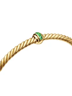 Classic Cablespira® Station Bracelet In 18k Yellow Gold With Pavé Emeralds, 3mm