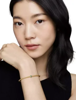 Classic Cablespira® Station Bracelet In 18k Yellow Gold With Pavé Emeralds, 3mm