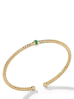 Classic Cablespira® Station Bracelet In 18k Yellow Gold With Pavé Emeralds, 3mm