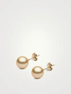 Classic 18K Gold Golden South Sea Pearl Stud Earrings
