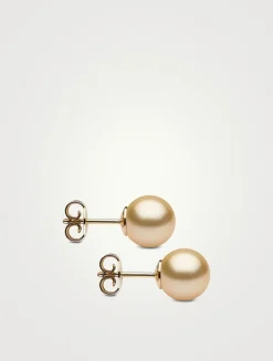 Classic 18K Gold Golden South Sea Pearl Stud Earrings