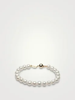 Classic 18K Gold White Freshwater Pearl Bracelet