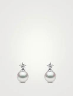 Classic 18K White Gold Akoya Pearl And Diamond Earrings