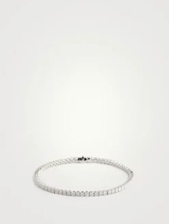 Classic 18K White Gold Four-Prong Line Bracelet With Diamonds