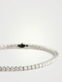 Classic 18K White Gold Four-Prong Line Bracelet With Diamonds