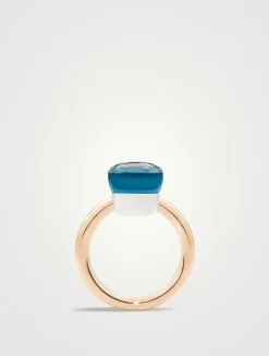 Classic Nudo 18K White And Rose Gold Ring With London Blue Topaz