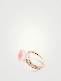 Classic Nudo 18K White And Rose Gold Ring With Multicolour Stones