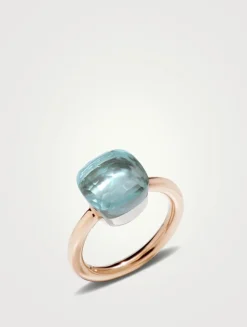 Classic Nudo 18K White And Rose Gold Ring With Sky Blue Topaz