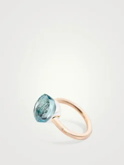 Classic Nudo 18K White And Rose Gold Ring With Sky Blue Topaz