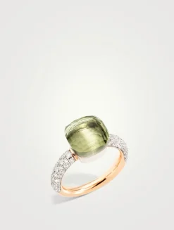 Classic Nudo 18K White And Rose Gold Ring With Prasiolite And Diamonds