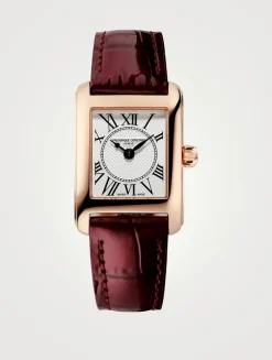 Classics Carrée Rose Gold-Tone Stainless Steel Leather Strap Watch