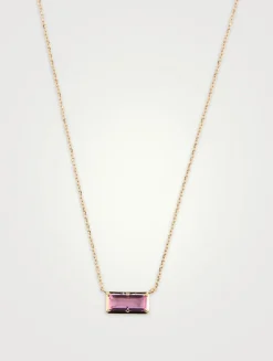 Classique Carré 14K Gold Baguette Necklace With Pink Sapphire