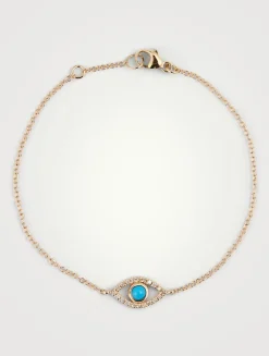 Classique 14K Gold Evil Eye Bracelet With Sleeping Beauty Turquoise And Diamonds