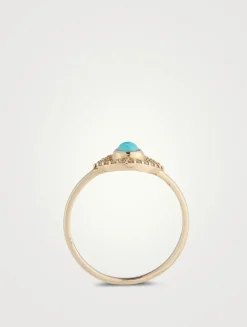 Classique 14K Gold Evil Eye Ring With Sleeping Beauty Turquoise And Diamonds