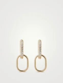 Classique 14K Gold Paper Clip Double Hoop Earrings With Pavé Diamonds