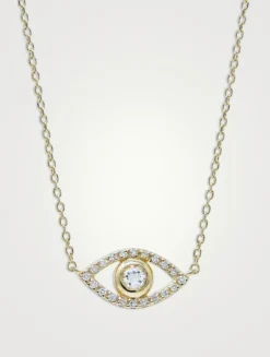 Classique 14K Gold Pavé Evil Eye Necklace With White Topaz And Diamonds