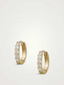 Classique 14K Gold Wide Pavé Mini Huggie Hoop Earring With Diamonds