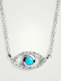 Classique Silver Evil Eye Necklace With White Sapphire And Turquoise