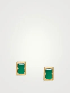 Cléo Carré 14K Gold Baguette Stud Earrings With Green Onyx