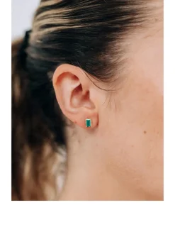 Cléo Carré 14K Gold Baguette Stud Earrings With Green Onyx