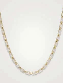 Cléo Carré 14K Gold Baguette Tennis Necklace With White Topaz