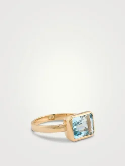 Cléo Daniela 14K Gold Bezel Emerald Cut Blue Topaz Ring