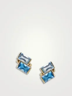 Cléo Deux Carré 14K Gold Stud Earrings With Blue Topaz