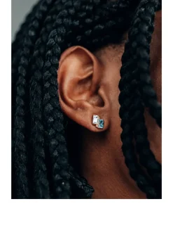 Cléo Deux Carré 14K Gold Stud Earrings With Blue Topaz