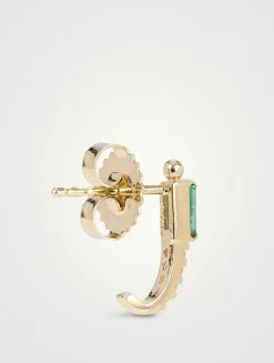 Cléo 14K Gold Baguette Half Hoop Earrings With Emerald And Diamonds