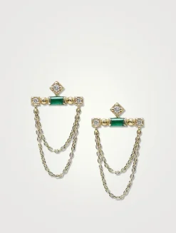 Cléo 14K Gold Bar Chain Earrings With Emeralds And Diamonds
