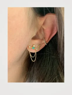 Cléo 14K Gold Bar Chain Earrings With Emeralds And Diamonds