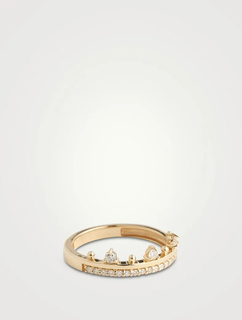 Cléo 14K Gold Pavé Crown Ring With Diamonds