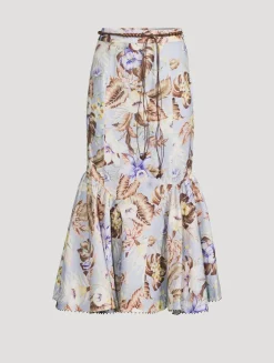 Coco Linen Midi Skirt In Floral Print