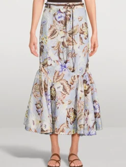Coco Linen Midi Skirt In Floral Print
