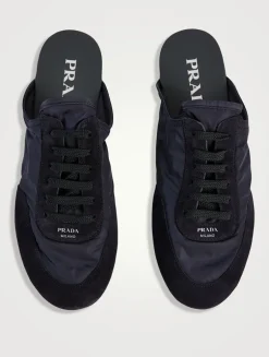Collapse Re-Nylon And Suede Sneaker Mules