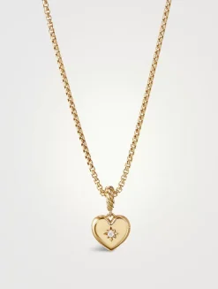 Compass Heart Amulet In 18k Yellow Gold With Center Diamond